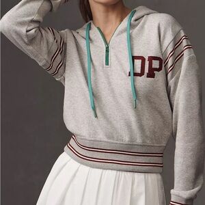 Anthropologie Gray Hoodie with Teal Accents